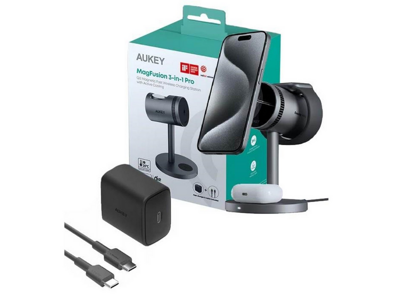 Aukey LC-MC311A MagFusion 3-in-1 Pro Qi2 Active Cooling Wireless Charging Station