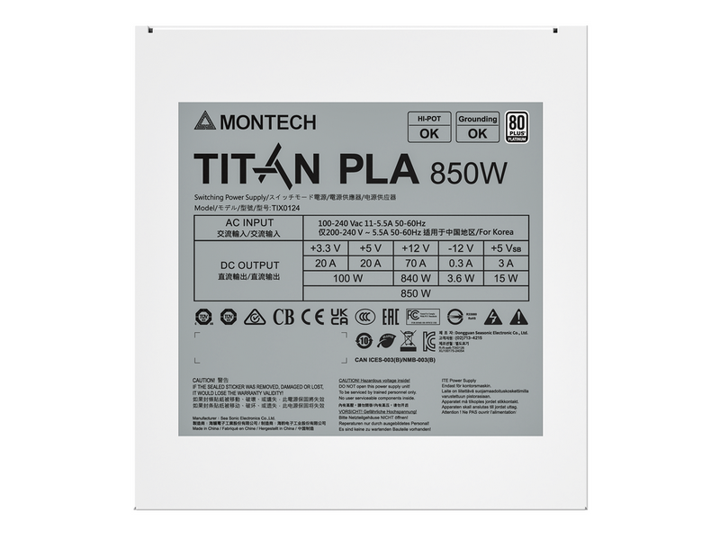 Montech TITAN PLA 850W Netzteile - 850 Watt - 135 mm - ATX 3.1 - 80 Plus Platinium