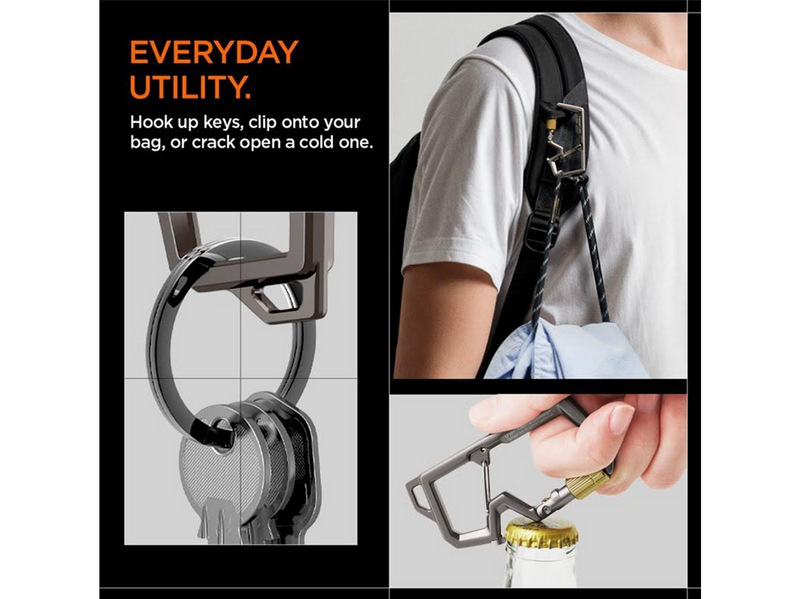 Spigen Carabiner With Key Ring 2nd Gen 1 Pack - gunmetal