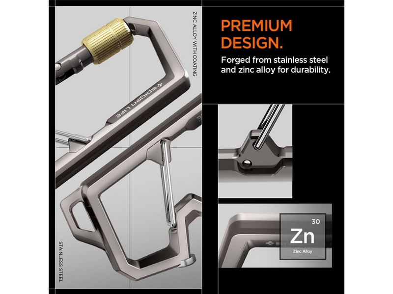 Spigen Carabiner With Key Ring 2nd Gen 1 Pack - gunmetal