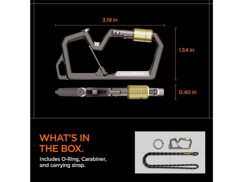 Spigen Carabiner With Key Ring 2nd Gen 1 Pack - gunmetal