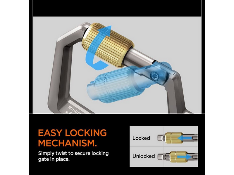 Spigen Carabiner With Key Ring 2nd Gen 1 Pack - gunmetal