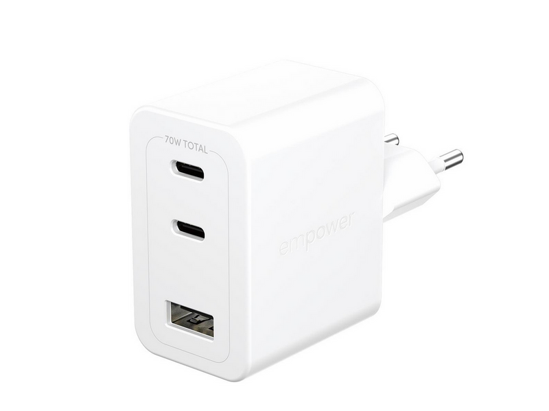 empower by PanzerGlass Turbo 70W Multiple Charger incl. 2 x USB-C + USB-A | EU Plug | Silver White