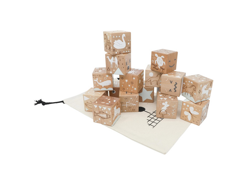 NORDIC PLAY Nature Wooden blocks in beech 16 pcs. Nature