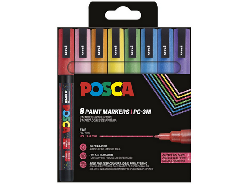 POSCA marker sæt PC-3M 8 ass. farver Glitter