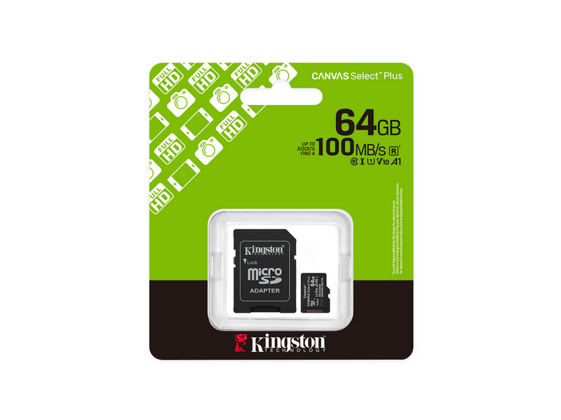 Kingston Canvas Select Plus Gen3 MicroSD/SD - 100MB/s - 64GB