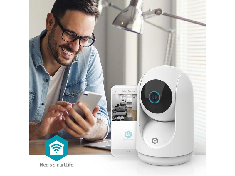 Nedis SmartLife Indoor Camera Wi-Fi 3MP Full HD 1296p Pan tilt Cloud Storage (option) / microSD (not included) / Onvif With motion sensor Night vision White