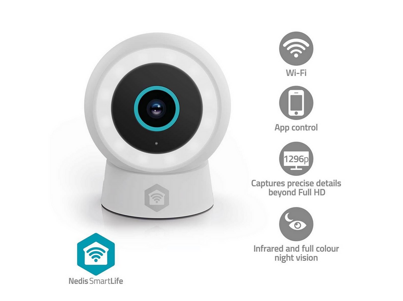 Nedis SmartLife Outdoor Camera Wi-Fi Spotlight 3MP Full HD 1296p IP65 Cloud Storage (option) / microSD (not included) / Onvif 5 V DC With motion sensor Night vision White