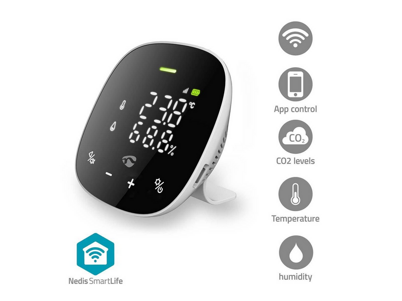 Nedis SmartLife Air Quality Meter Wi-Fi Incl. Display Humidity / Carbon Dioxide (CO2) / Temperature Android™ / IOS White / Black