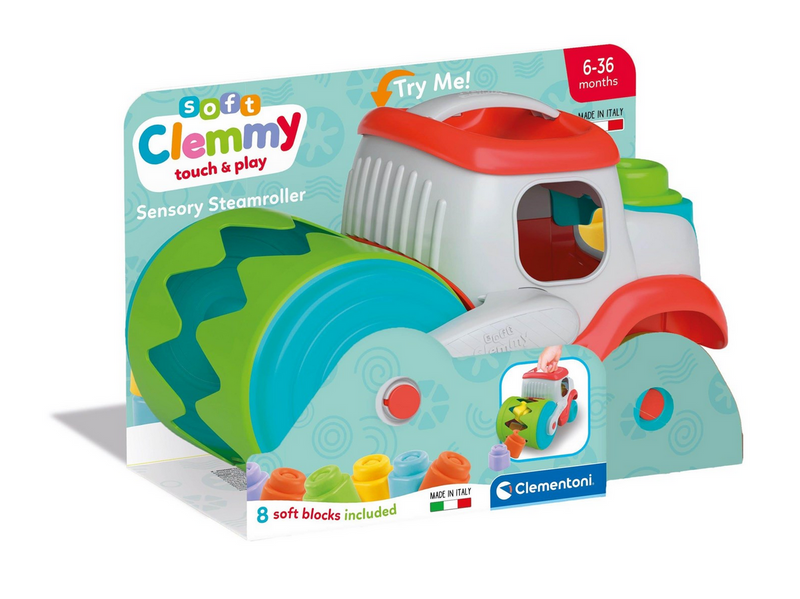 Clementoni Baby Soft Clemmy Steamroller Vehicle with Blocks 9pcs.