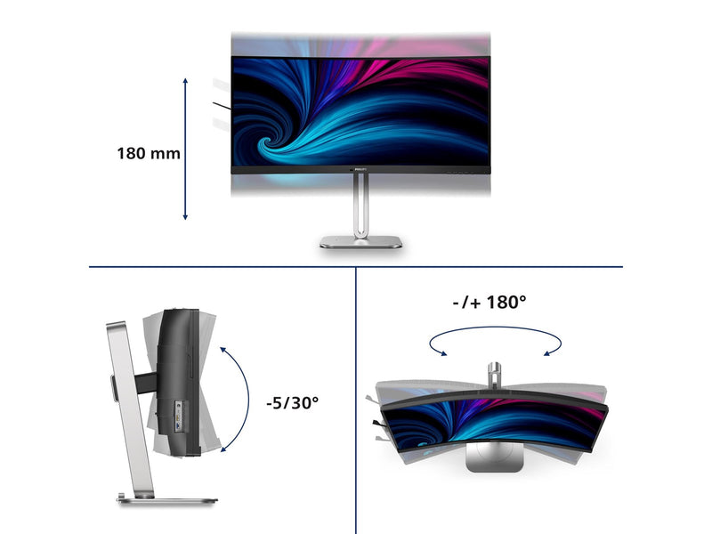 34" Philips 34B2U5600C - 3440x1440 (UWQHD) - 120Hz - VA - 96W USB-C - KVM switch