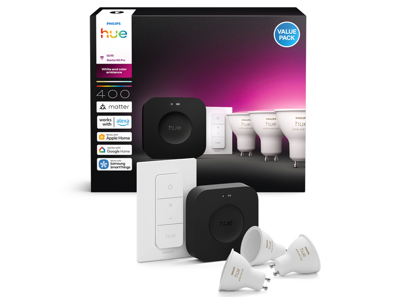 Philips Hue Starter Kit Pro: 3 GU10 bulbs + Dimmer switch + Bridge Pro