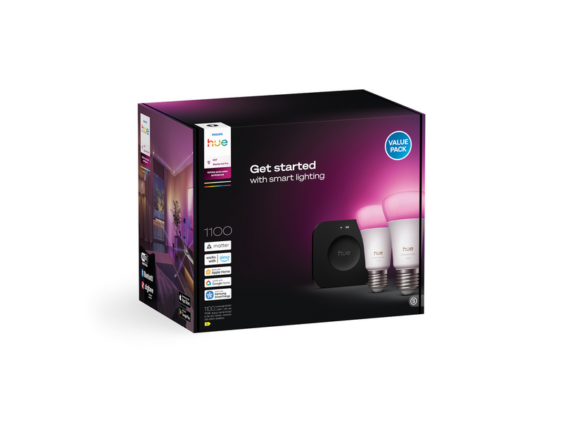 Philips Hue Starter kit: 2 E27 color-capable smart bulbs + Bridge Pro
