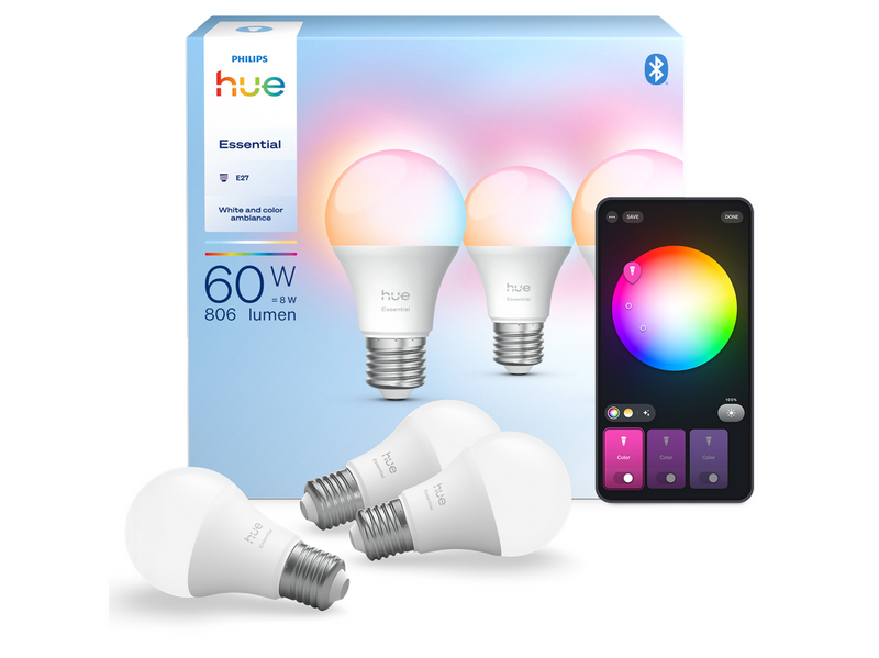 Philips Hue Essential A60 - E27 Smart Bulb - 806 lumen - 8 W - 3 pack