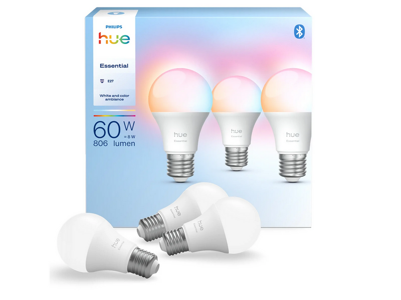 Philips Hue Essential A60 - E27 Smart Bulb - 806 lumen - 8 W - 3 pack