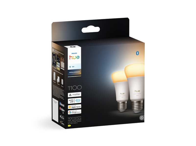 Philips Hue A60 – Smarte Lampe E27 – 1100 lm - Doppelpack