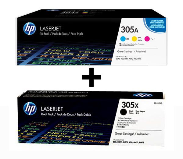 HP Original 305A/305X Toner - 5er Multipack (CF370AM, 2x CE410X)