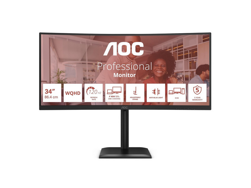 34" AOC CU34E4CV - 3440x1440 (UWQHD) - 120Hz - VA - 90W USB-C - KVM switch