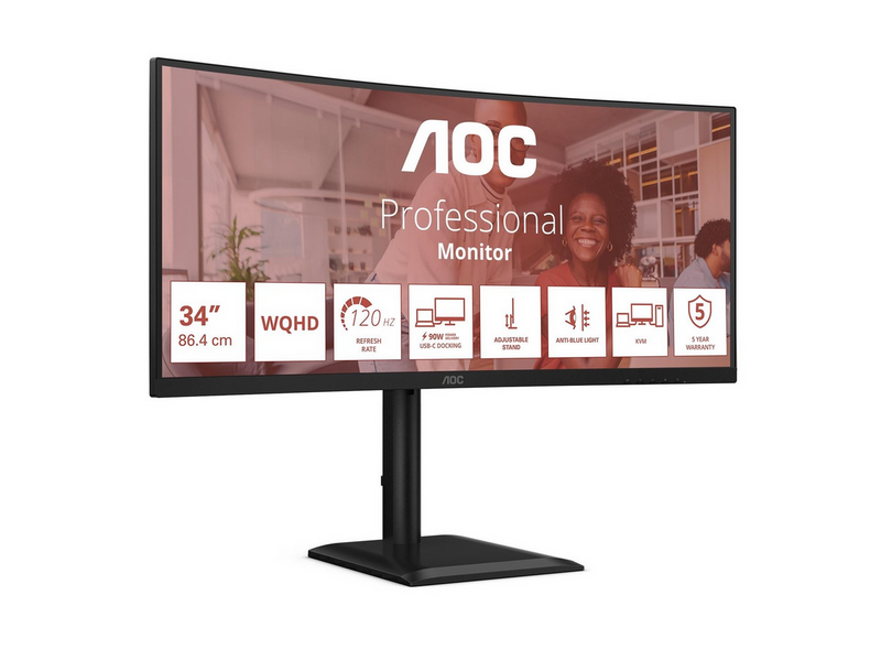 34" AOC CU34E4CV - 3440x1440 (UWQHD) - 120Hz - VA - 90W USB-C - KVM switch