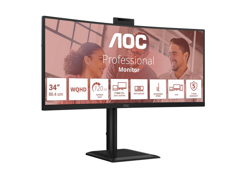 34" AOC CU34E4CW - 3440x1440 (UWQHD) - 120Hz - VA - 90W USB-C - KVM switch