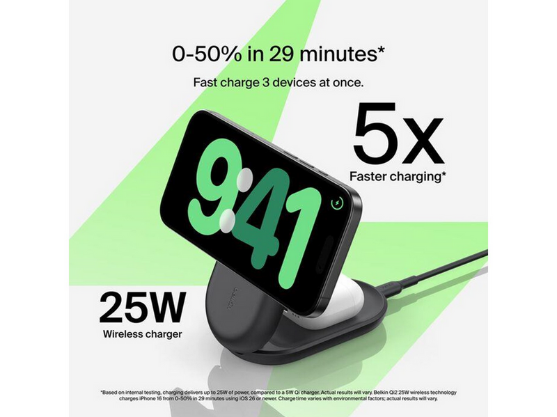 Belkin UltraCharge 25w Qi2 3in1 Magnetic Charger - Black