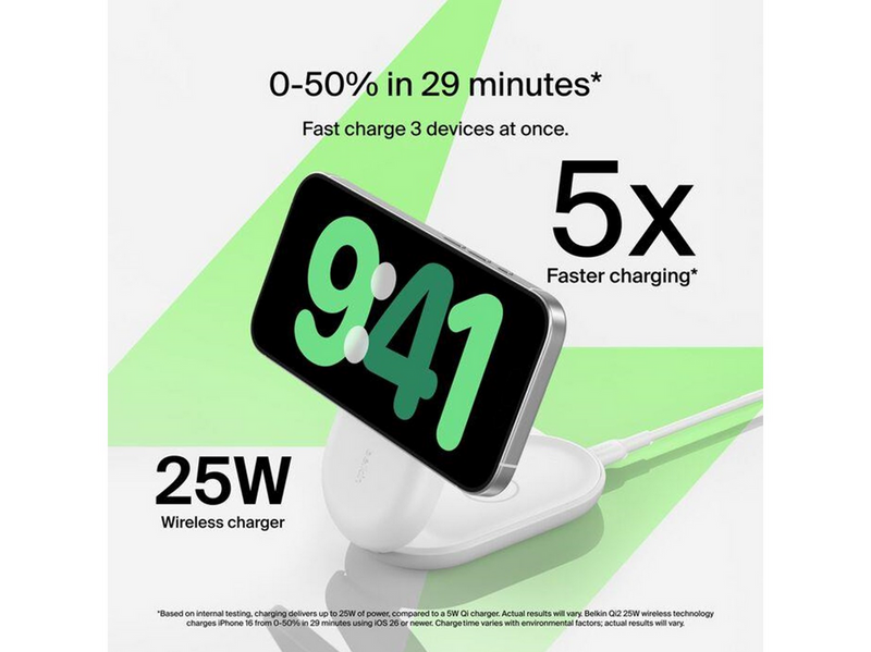 Belkin UltraCharge 25w Qi2 3in1 Magnetic Charger - White