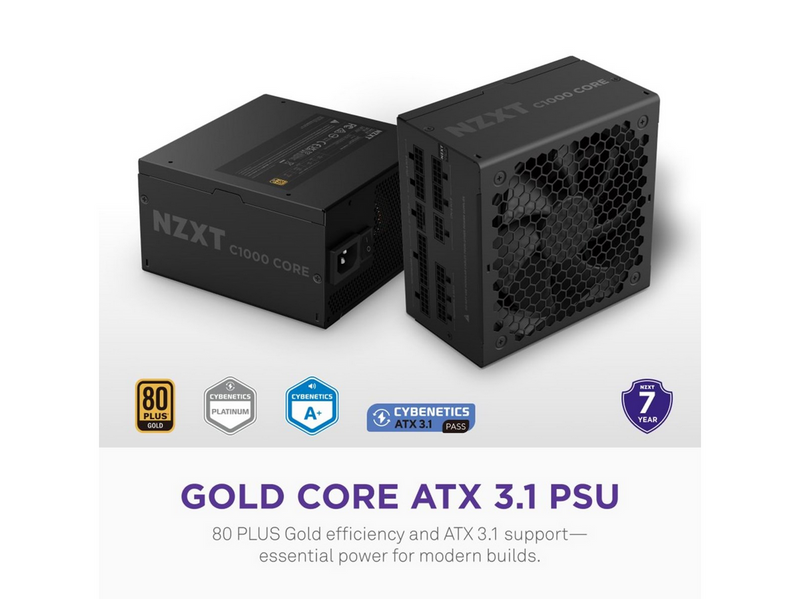 NZXT C1000 Core Netzteile - 1000 Watt - 135 mm - ATX 3.1 - 80 Plus Gold zertifiziert