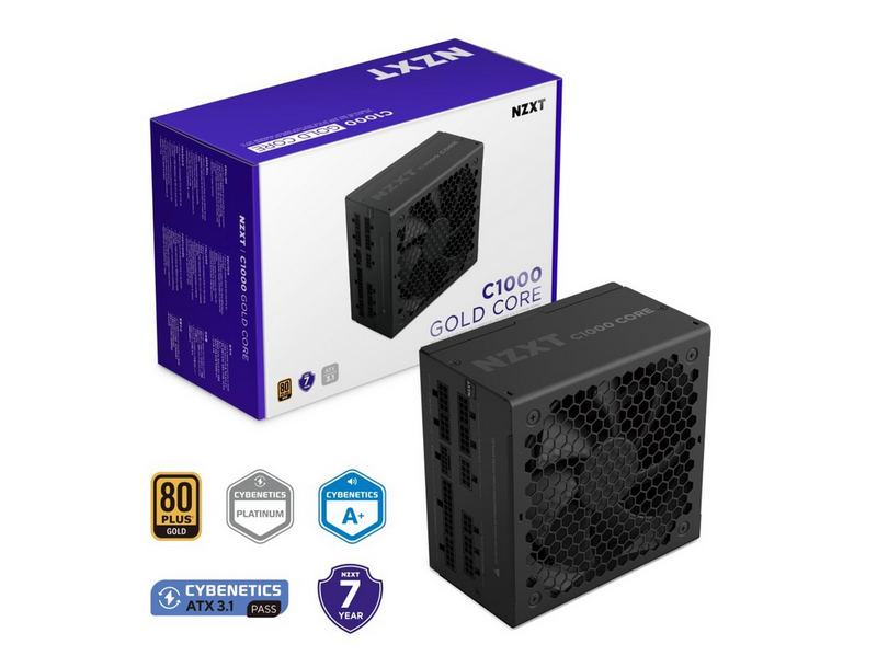 NZXT C1000 Core Netzteile - 1000 Watt - 135 mm - ATX 3.1 - 80 Plus Gold zertifiziert