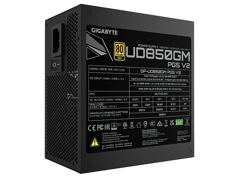 GIGABYTE UD850GM PG5 V2 Netzteile - 850 Watt - 120 mm - ATX 3.1 - 80 Plus Gold zertifiziert