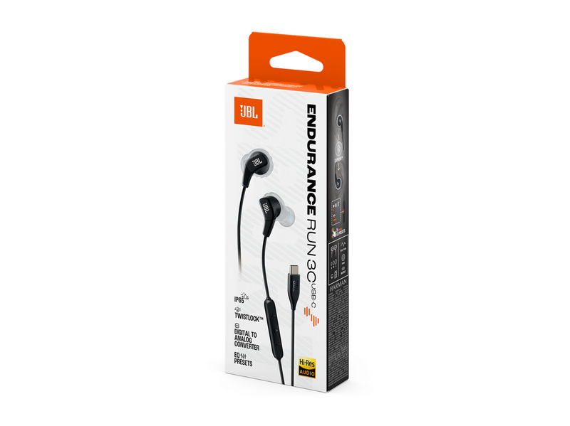 JBL Endurance Run 3 Wired USB-C In-Ear Headphones Black and Grey