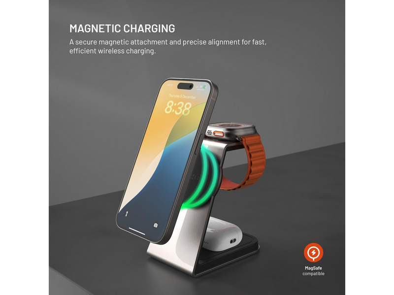 FIXED 3in1 Mag ALU Qi2 Wireless Charging station Titanium