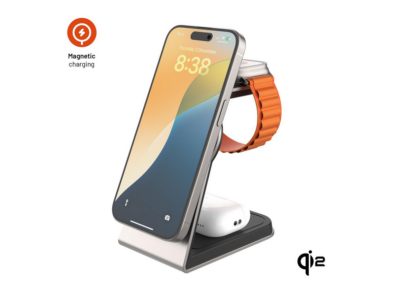 FIXED 3in1 Mag ALU Qi2 Wireless Charging station Titanium