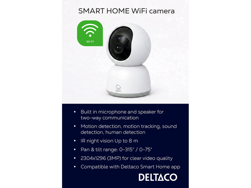 Deltaco Pan & tilt indoor camera 2MP