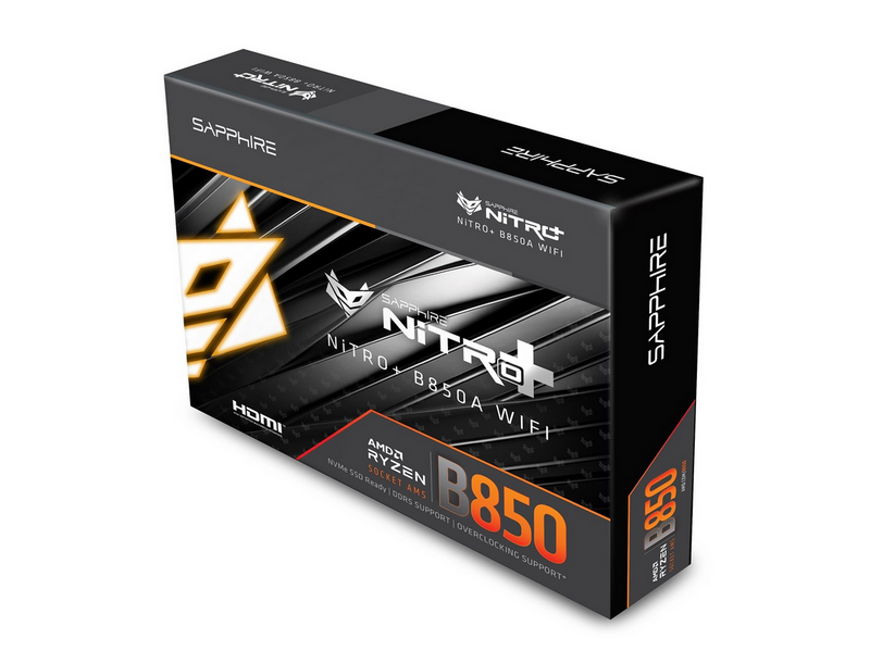 Sapphire NITRO+ B850A WIFI 7 Mainboard - AMD B850 - AMD AM5 - DDR5 RAM - ATX