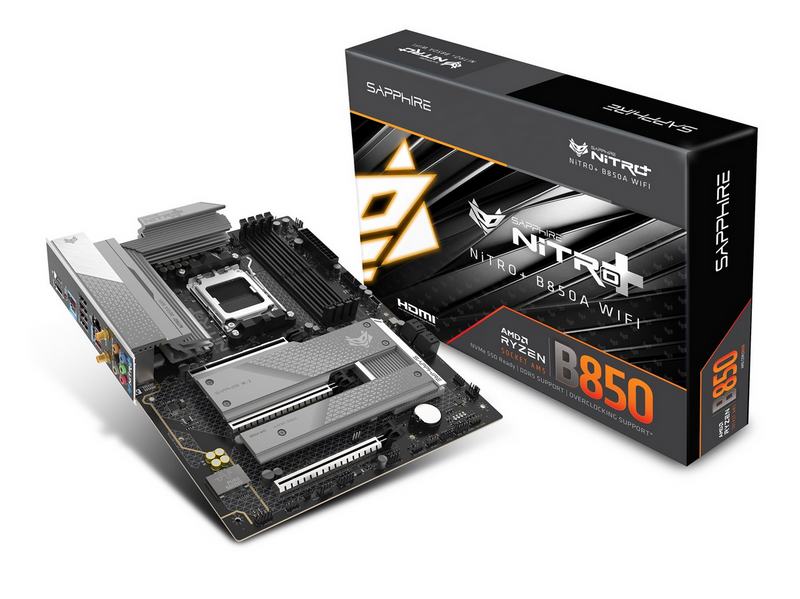 Sapphire NITRO+ B850A WIFI 7 Mainboard - AMD B850 - AMD AM5 - DDR5 RAM - ATX
