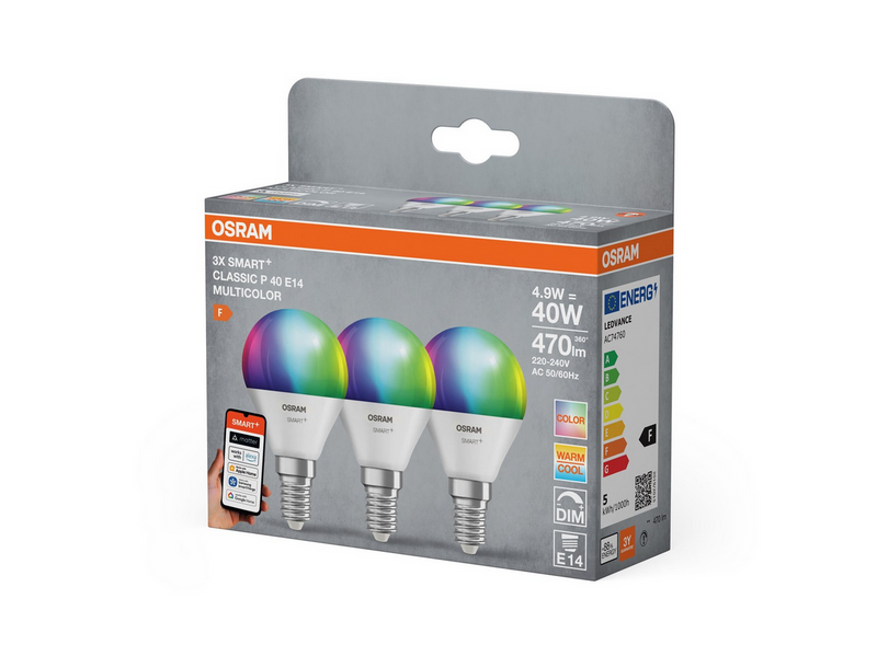 Osram SMART+ frosted mini-ball 470lm 4.9W/RGBW (40W) frosted E14 3-pack