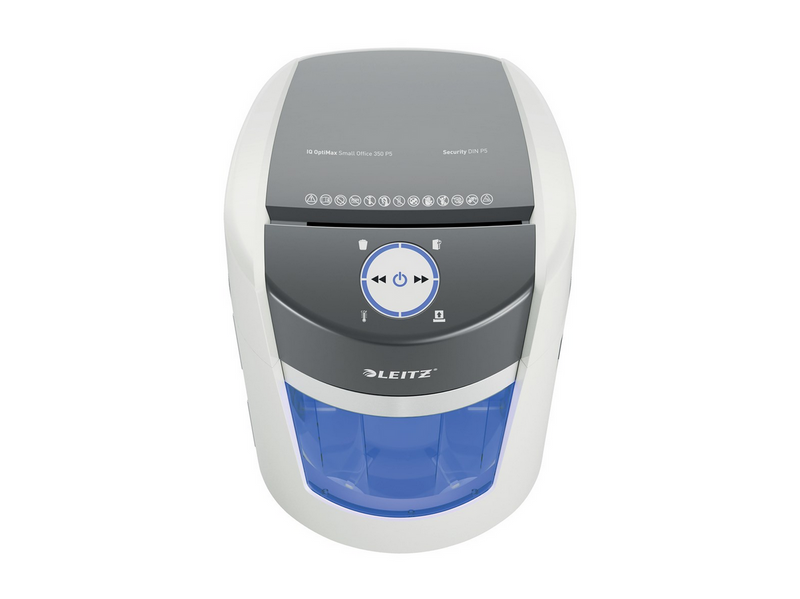 Leitz IQ OptiMax Small Office 350 Mikroschnitt Aktenvernichter Sicherheitsstufe P-5 22L - Weiß