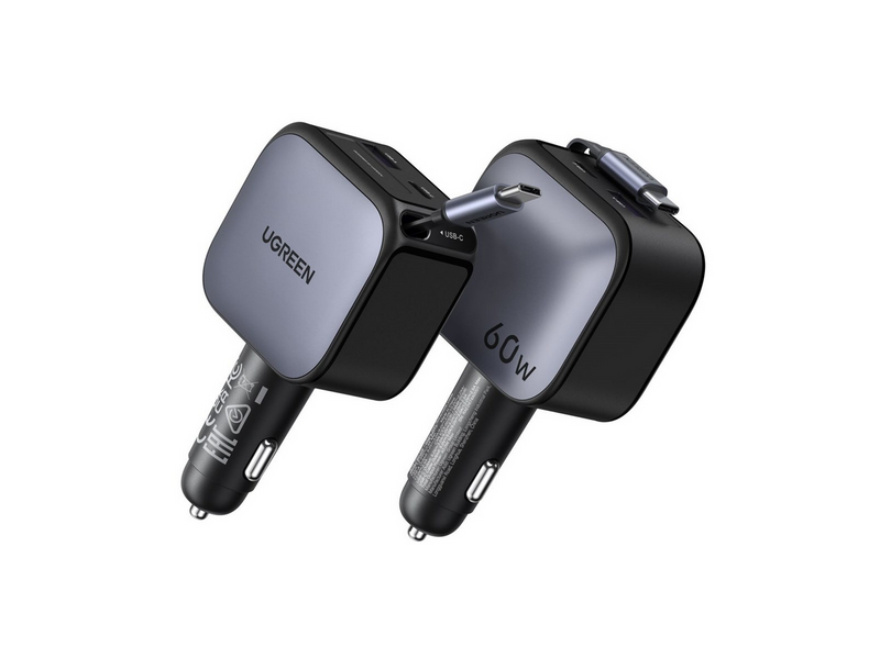 UGREEN 60 W Fast Car Charger with Retractable Cable