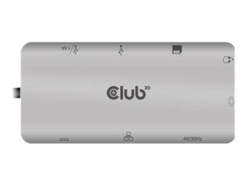 Club 3D USB Gen1 Type-C 9-in-1 hub - docking station - USB-C - VGA HDMI - GigE