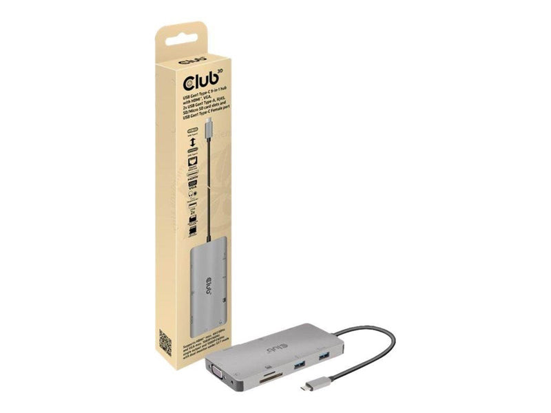 Club 3D USB Gen1 Type-C 9-in-1 hub - docking station - USB-C - VGA HDMI - GigE