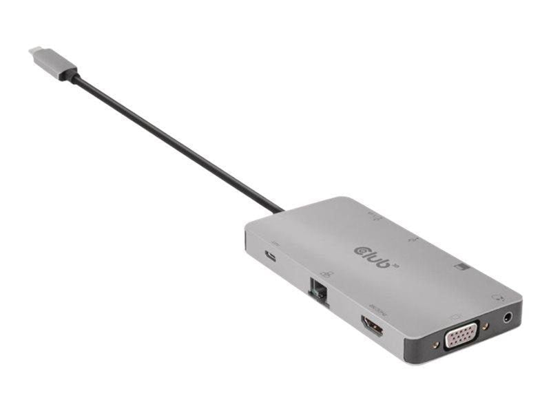 Club 3D USB Gen1 Type-C 9-in-1 hub - docking station - USB-C - VGA HDMI - GigE