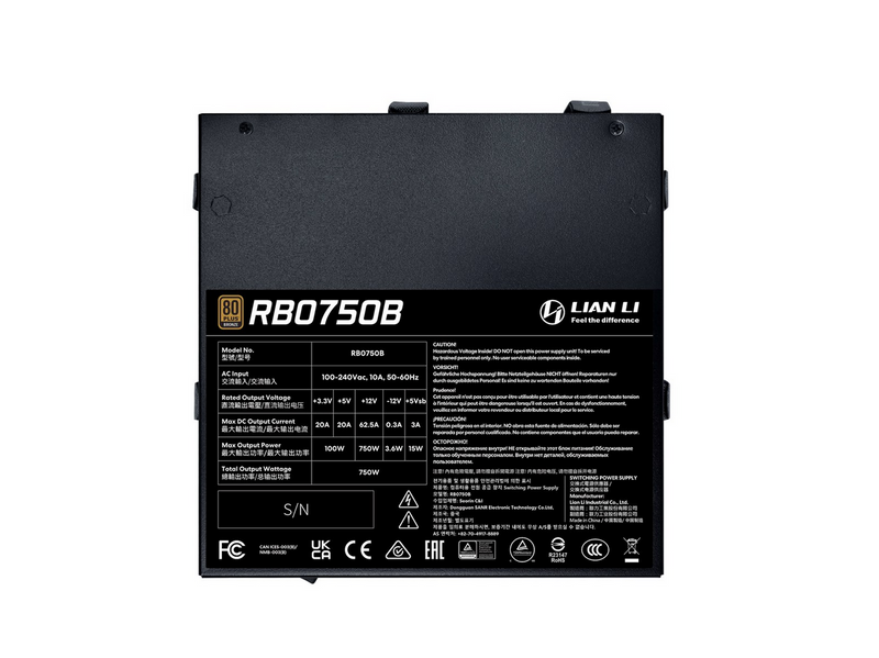 Lian Li RB 750W Netzteile - 750 Watt - 135 mm - ATX 3.1 - 80 Plus Bronze zertifiziert