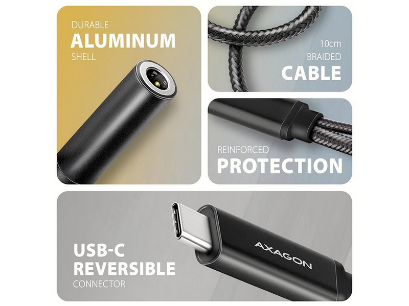 AXAGON Hi-Res DAC Audio Adapter - USB-C to USB-C PD / 3.5 mm Audio Jack (female) - 10 cm