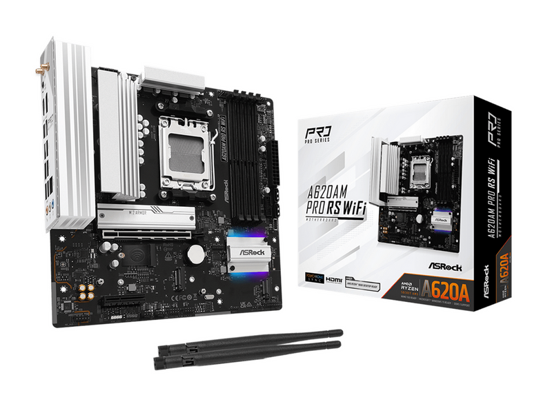 ASRock A620AM PRO RS WIFI Mainboard - AMD A620A - AMD AM5 - DDR5 RAM - Micro-ATX
