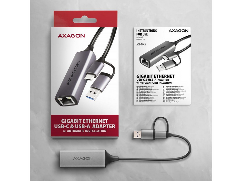 AXAGON Gigabit Ethernet Adapter USB-C+ USB-A