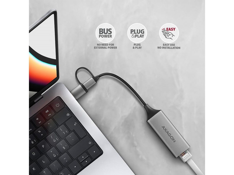 AXAGON Gigabit Ethernet Adapter USB-C+ USB-A