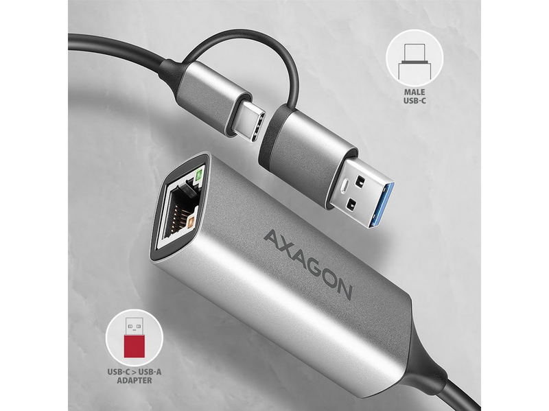 AXAGON Gigabit Ethernet Adapter USB-C+ USB-A