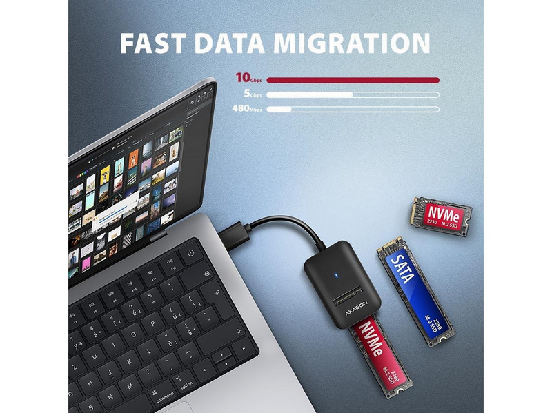 AXAGON USB-A 10 Gbps M.2 Adapter for NVMe & SATA SSD