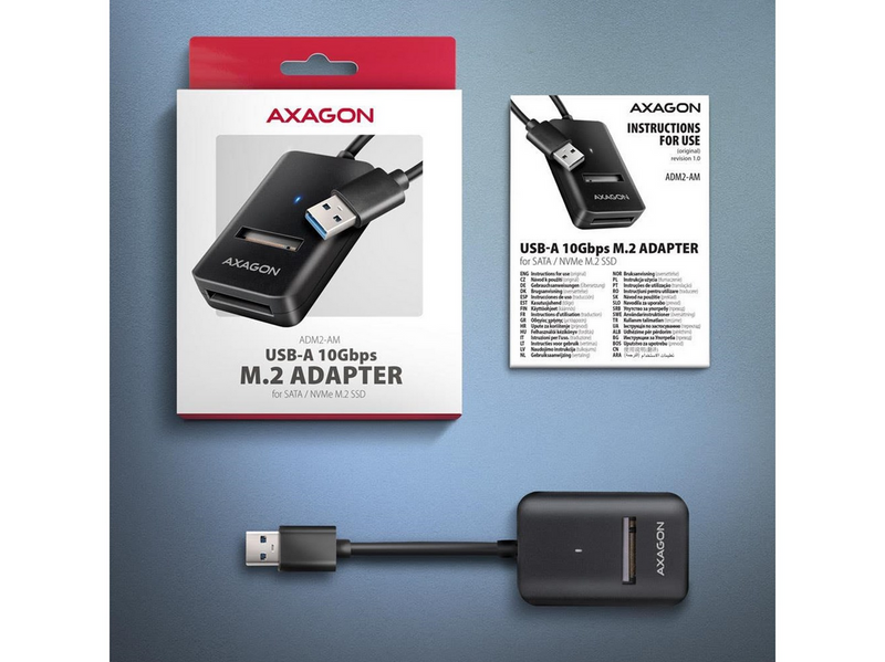 AXAGON USB-A 10 Gbps M.2 Adapter for NVMe & SATA SSD