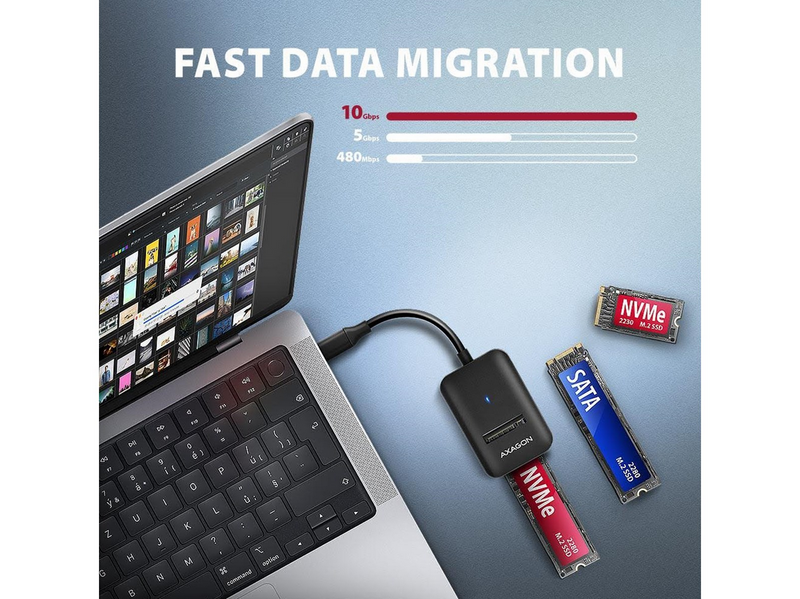 AXAGON USB-C 10 Gbps M.2 Adapter for NVMe & SATA SSD